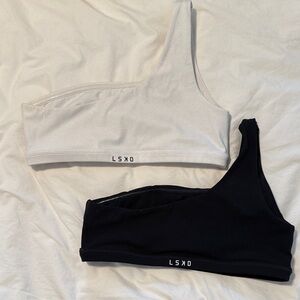 LSKD One-Shoulder Sports Bras - Black and White